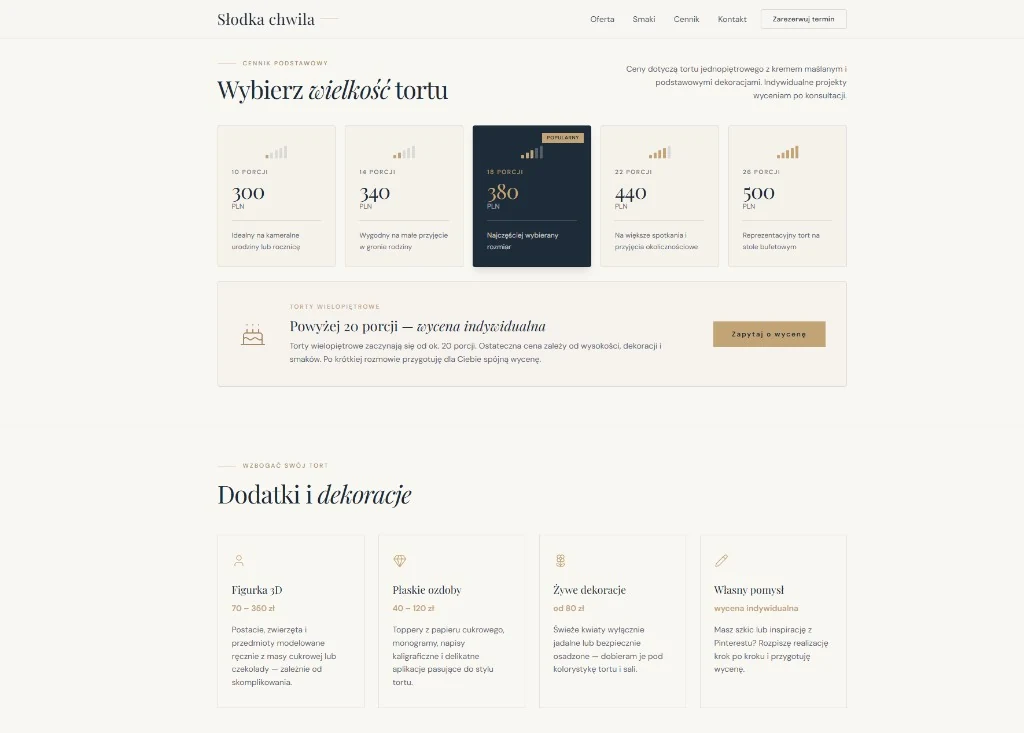 Galeria tortów i oferta cukierni na stronie